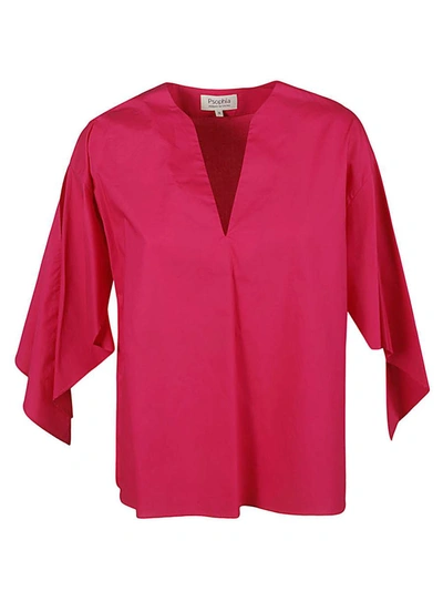 Psophia Cotton V-neck Top In Fuchsia