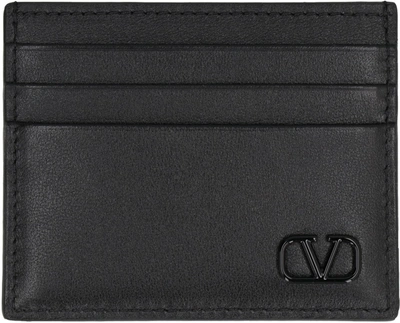Shop Valentino Garavani - Vlogo Signature Leather Card Holder In Black