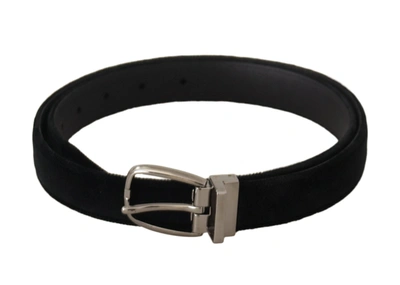 Shop Dolce & Gabbana Black Classic Velvet Silver Tone Metal Buckle Belt