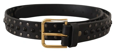 Shop Dolce & Gabbana Black Leather Studded Gold Tone Metal Buckle Belt