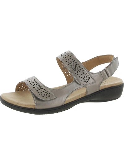 Shop Trotters Romi Womens Leather Laser Cut Ankle Strap In Grey