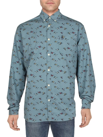 Shop Penguin By Munsingwear Mens Print Woven Button-down Shirt In Blue