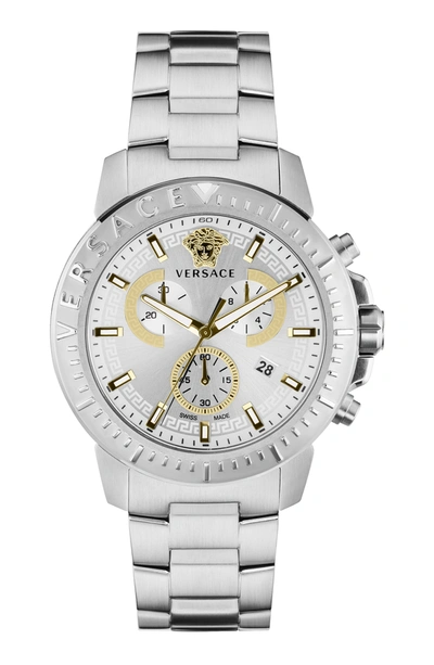 Shop Versace Men's 45mm Quartz Watch In Silver