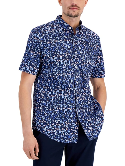 Shop Club Room Mens Floral Short Sleeve Button-down Shirt In Blue