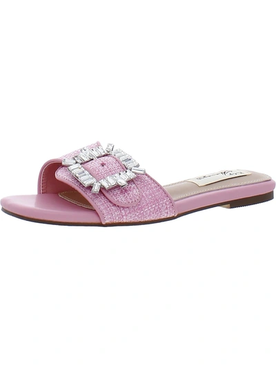 Shop Vintage Havana Harper Womens Faux Leather Rhinestone Slide Sandals In Pink