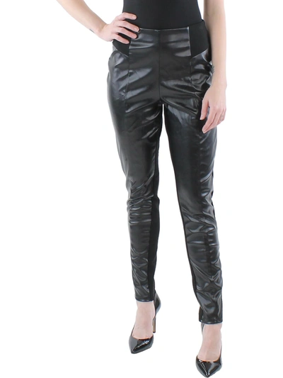 Shop Inc Womens Mixed Media Faux Leather Skinny Pants In Black