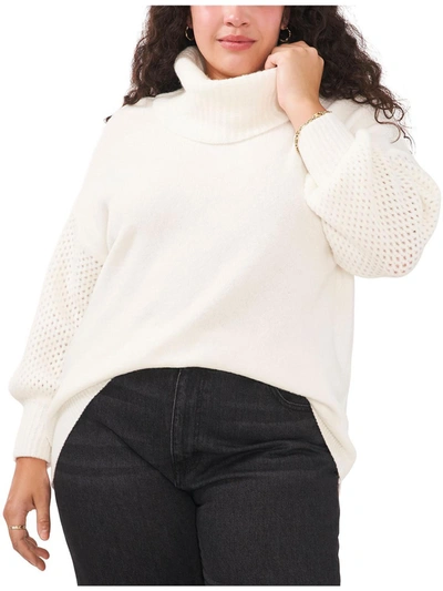 Shop Vince Camuto Plus Womens Knit Blouson Turtleneck Sweater In White