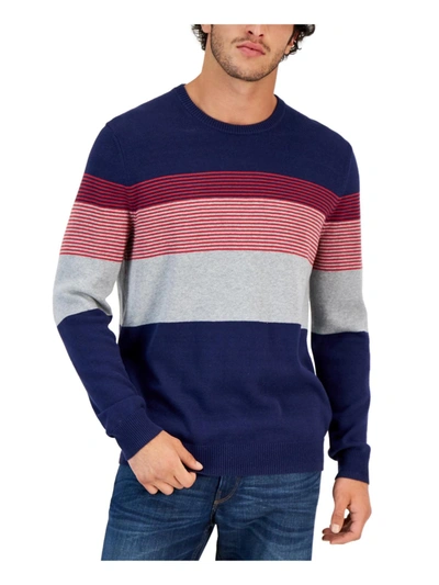 Shop Club Room Mens Striped Cotton Crewneck Sweater In Blue