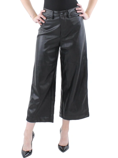 Shop Oat New York Womens Faux Leather Cropped Wide Leg Pants In Black