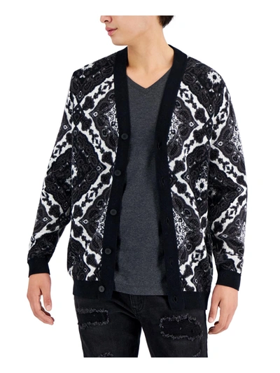 Shop Inc Mens Cotton Printed Cardigan Sweater In Black