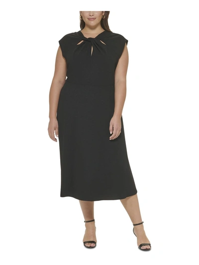 Shop Dkny Plus Womens Crepe Cut-out Sheath Dress In Black