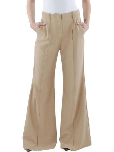 Shop Gracia Womens Pintuck Wide Leg Flared Pants In Beige