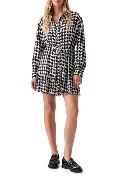 Shop Sanctuary Houndstooth Long Sleeve Recycled Polyester Shirtdress In Pulse Houn