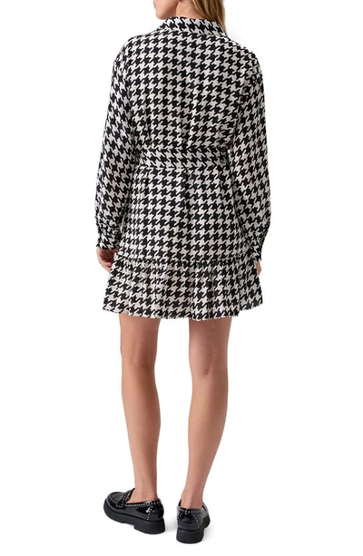 Shop Sanctuary Houndstooth Long Sleeve Recycled Polyester Shirtdress In Pulse Houn