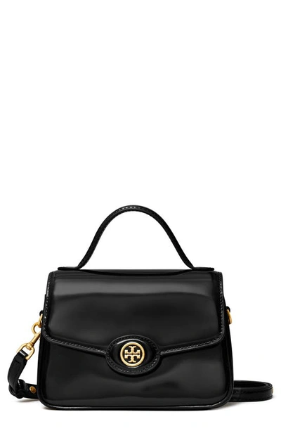 Shop Tory Burch Small Robinson Leather Top Handle Bag In Black