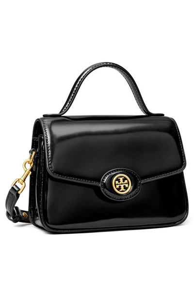 Shop Tory Burch Small Robinson Leather Top Handle Bag In Black