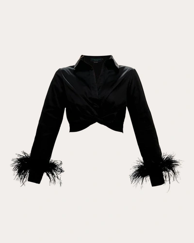Shop No Pise La Grama Women's Fenix Feathered Crop Shirt In Black