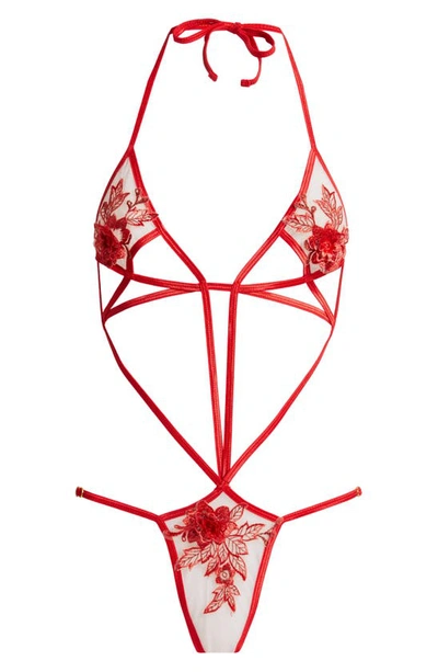 Shop Coquette Floral Appliqué Teddy In Red