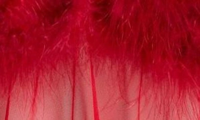 Coquette Feathery Babydoll Chemise & G-string Set In Red
