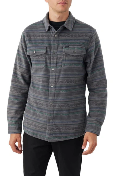 Shop O'neill Glacier Stripe Fleece Snap-up Overshirt In Grey