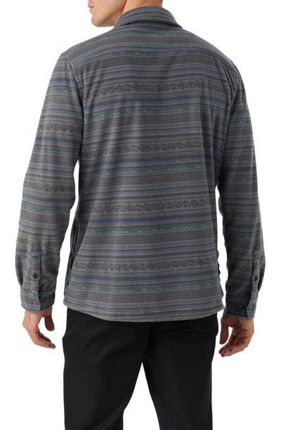 Shop O'neill Glacier Stripe Fleece Snap-up Overshirt In Grey
