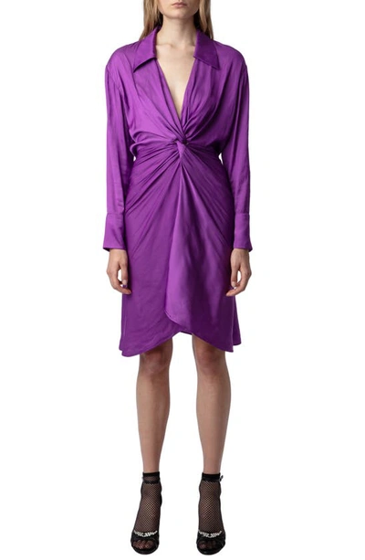 Shop Zadig & Voltaire Rozo Gathered Long Sleeve Satin Dress In Goa
