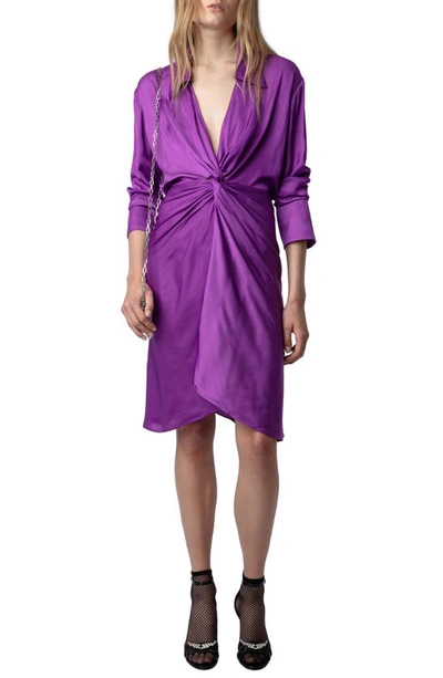Shop Zadig & Voltaire Rozo Gathered Long Sleeve Satin Dress In Goa