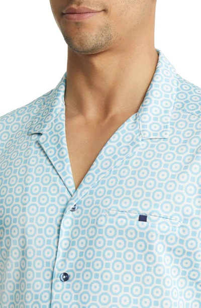 Shop Stone Rose Medallion Print Performance Short Sleeve Button-up Camp Shirt In Turquoise