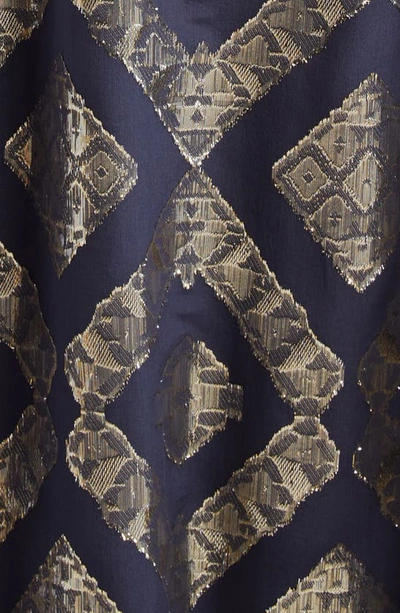 Shop Ramy Brook Irene Metallic Cutout Silk Blend Gown In Navy Metallic Jacquard
