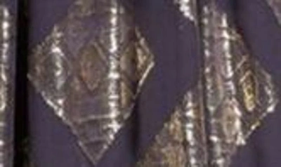 Shop Ramy Brook Irene Metallic Cutout Silk Blend Gown In Navy Metallic Jacquard