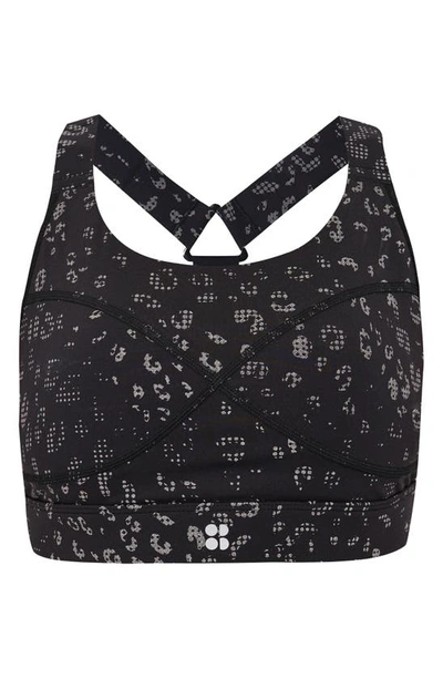 Shop Sweaty Betty Power Medium Impact Sports Bra In Black Reflective Leopard Print
