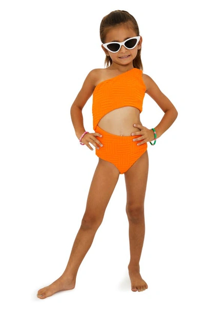 Shop Beach Riot Kids' Little Celine One-shoulder One-piece Swimsuit In Blood Orange