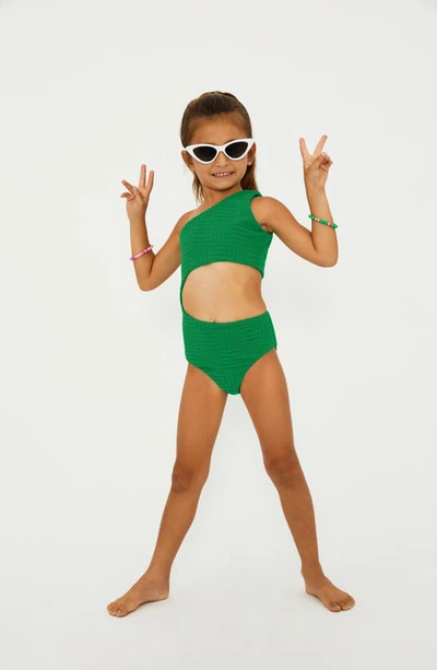 Shop Beach Riot Kids' Little Celine One-shoulder One-piece Swimsuit In Jelly Bean Green