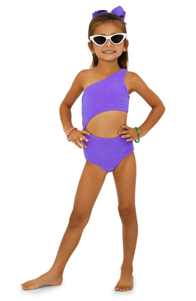 Shop Beach Riot Kids' Little Celine One-shoulder One-piece Swimsuit In Ultra Violet