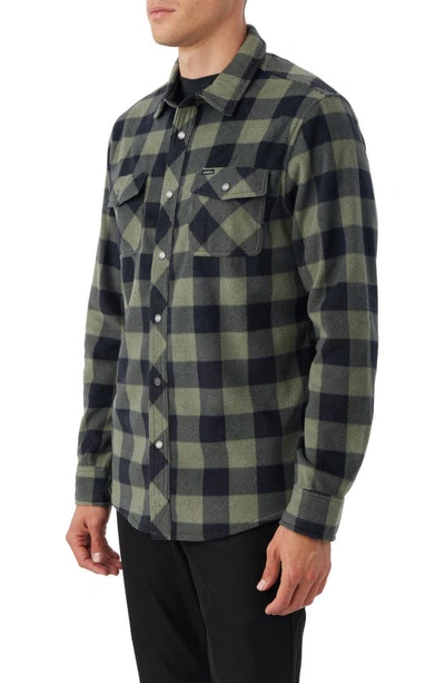 Shop O'neill Glacier Check Fleece Snap-up Shirt In Dark Olive