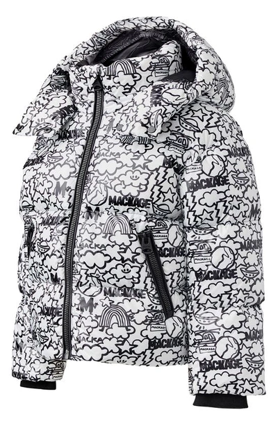 Shop Mackage X Matthew Langille Kids' Jesse Water Repellent 800 Fill Power Recycled Down Jacket With Hood In White/ Black Print