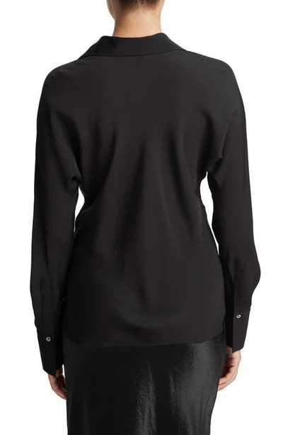 Shop Vince Dolman Sleeve Satin Shirt In Black