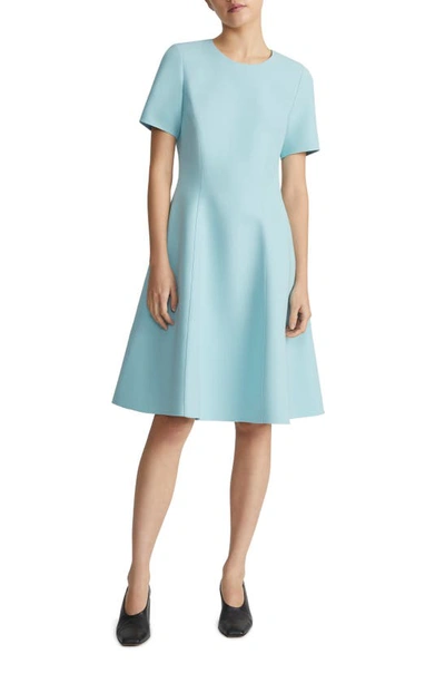 Shop Lafayette 148 New York Short Sleeve Wool Blend Fit & Flare Dress In Sea Grass