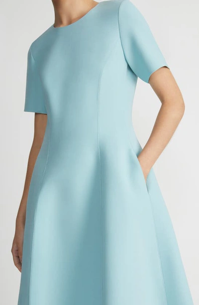 Shop Lafayette 148 New York Short Sleeve Wool Blend Fit & Flare Dress In Sea Grass