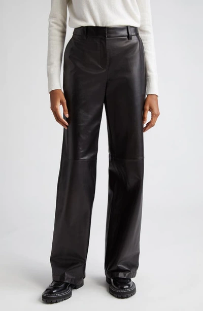 Shop Lafayette 148 Sullivan Wide Leg Lambskin Leather Pants In Black