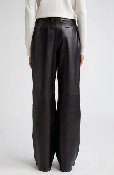 Shop Lafayette 148 Sullivan Wide Leg Lambskin Leather Pants In Black