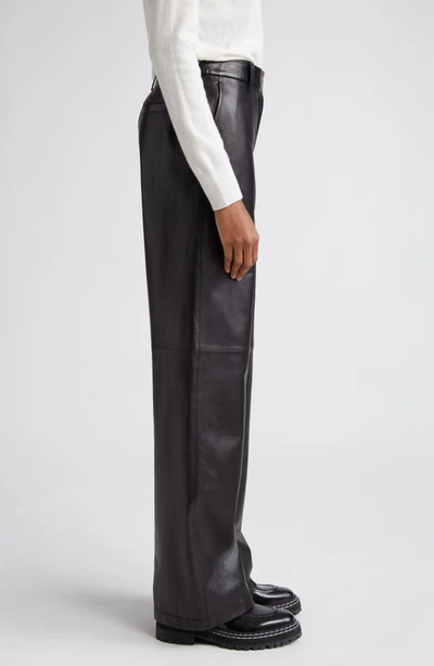 Shop Lafayette 148 Sullivan Wide Leg Lambskin Leather Pants In Black