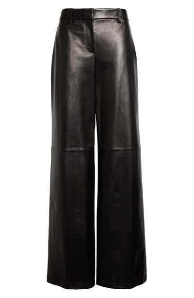 Shop Lafayette 148 Sullivan Wide Leg Lambskin Leather Pants In Black