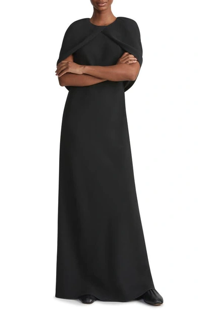 Shop Lafayette 148 Sleeveless Crepe Cape Overlay Gown In Black