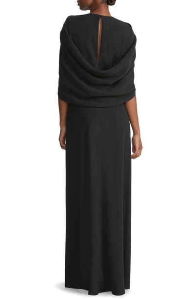 Shop Lafayette 148 Sleeveless Crepe Cape Overlay Gown In Black