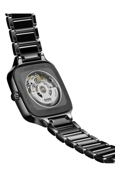 Shop Rado True Square Diamond Automatic Open Heart Bracelet Watch, 38mm In Black
