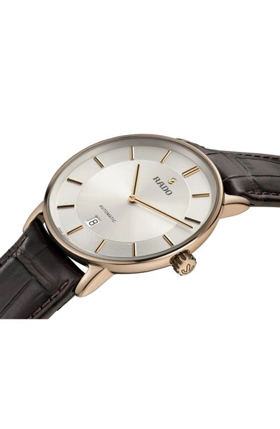 Shop Rado Diamaster Automatic Leather Strap Watch, 41mm In Silver