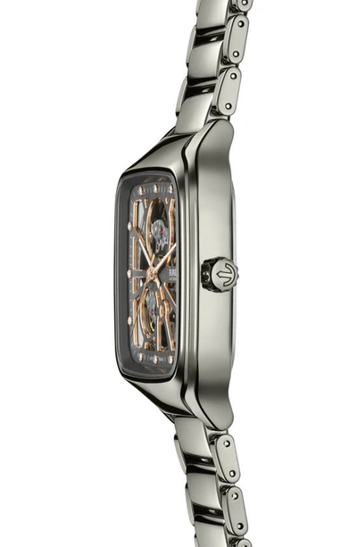 Shop Rado True Square Diamond Automatic Open Heart Bracelet Watch, 38mm In Gray