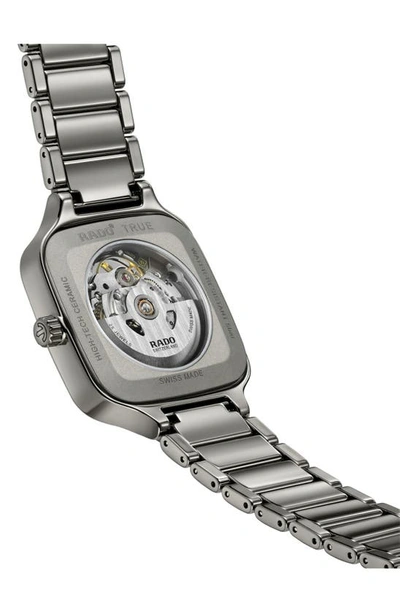 Shop Rado True Square Diamond Automatic Open Heart Bracelet Watch, 38mm In Gray