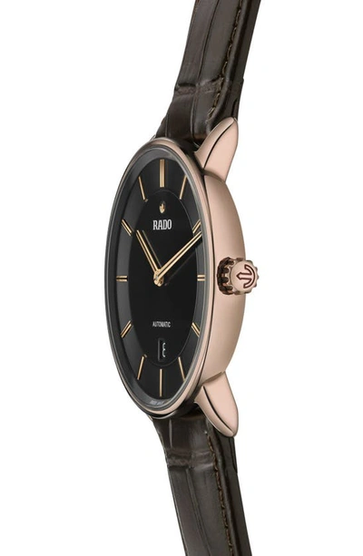 Shop Rado Diamaster Automatic Leather Strap Watch, 41mm In Black